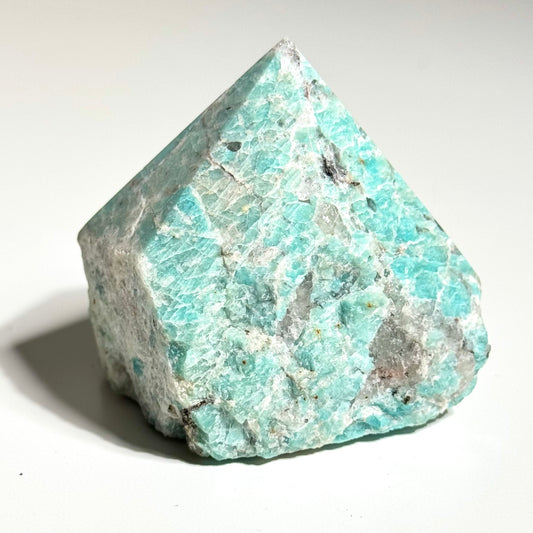 Amazonite Half Polished Point with Smoky Quartz